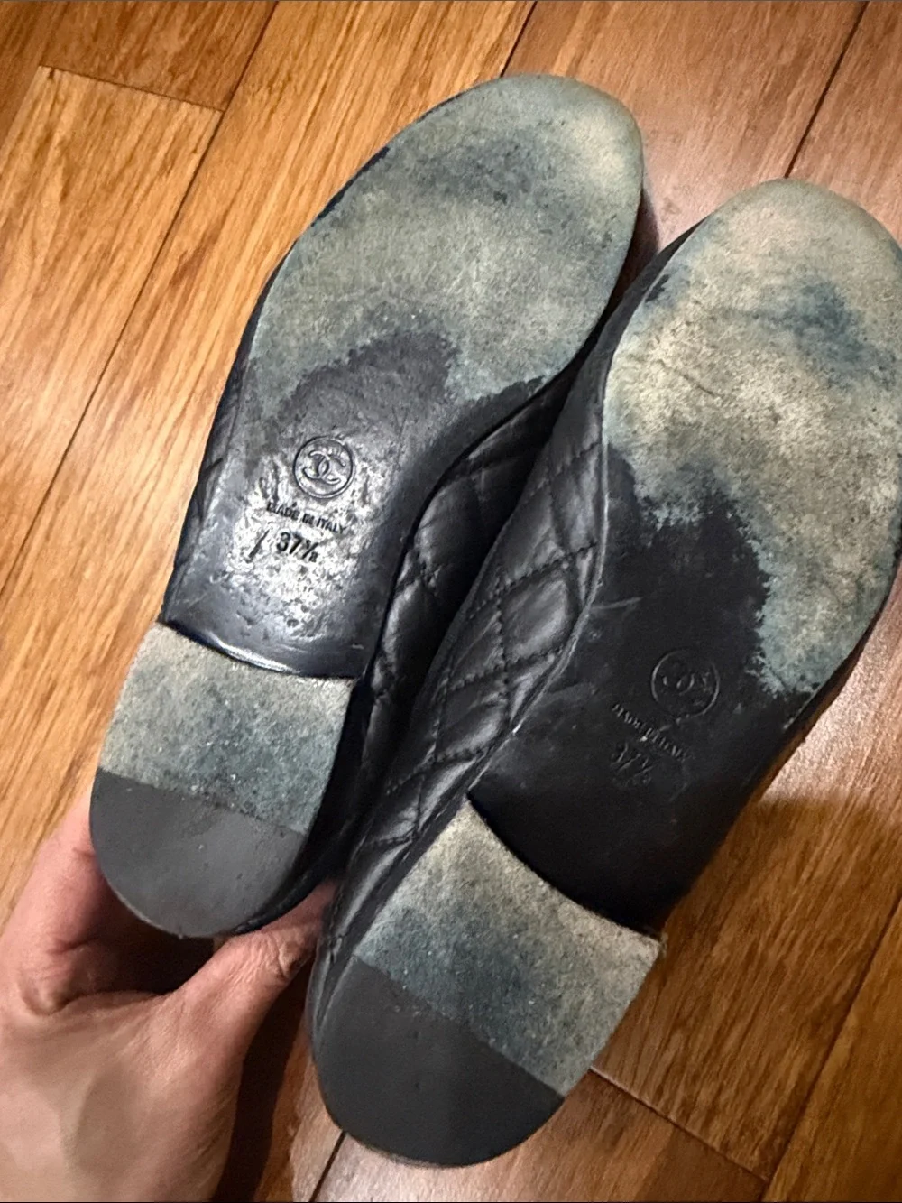 Chanel Size 37.5 Black Aged Calfskin Ballerina Flats